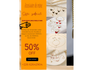Promo sur l'ensemble collier bracelet boucle d'oreille et bague à un prix exceptionnel de 1500 au lieu de 3000