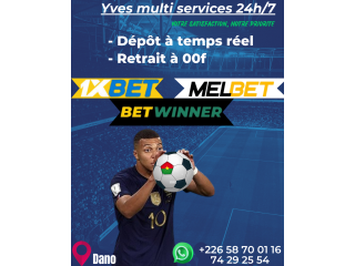 Dépôt et retrait d'argent 1xbet, Betwinner, Melbet