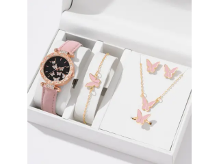 Box papillon 5 en 1 ( collier,montre, bague, boucle d'oreille, bracelet)