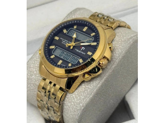 Montre Homme TSERA Dorée  Analogique & Digitale, Bracelet Acier Luxe.
