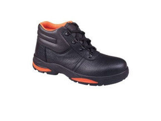 Chaussures de sécurité montantes noires et orange, coque de protection, état quasi neuf