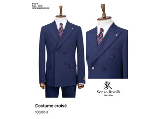 Costume Croisé Bleu Marine  Classe & Élégance