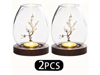 ️ Lot de 2 Bougeoirs en Verre Fleur de Prunier  Zen & Élégance ️